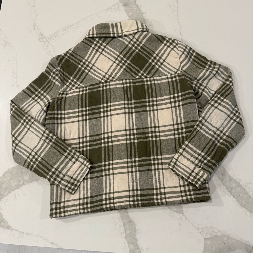 Lucky Brand Plaid Sherpa Flannel Shirt Jacket Womens Small Sage Green SnapButton - Picture 7 of 7